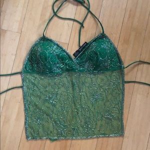 Wet seal beaded backless sheer top